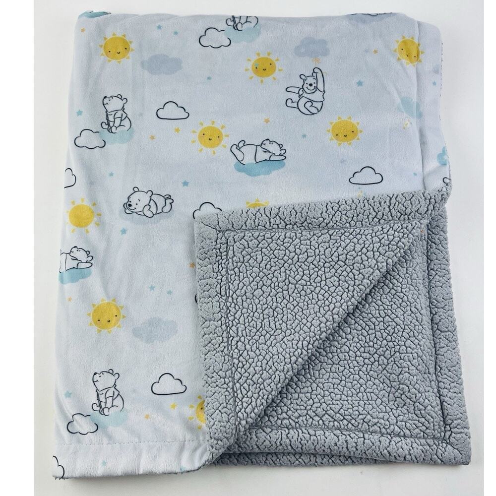 Disney Baby Winnie the Pooh White Blue Aqua Sun Clouds Blanket Sherpa A.A. Milne